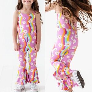 Bums & Roses Bell Bottom Jumpsuit Disco Daysies Bamboo Pink 9/10Y